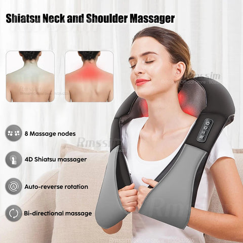 Wireless Shiatsu Neck And Back Massager Neck And Shoulder Kneading Massage Shawl Neck Cervical Relaxing Trapezius Massager