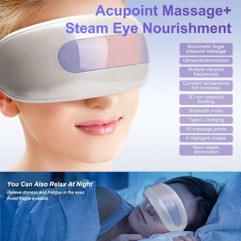 Electric Eye Steam Massager Nano Steam Eye Mask Hot Compress Glasses Steamer Bluetooth Relief Dry Eye Fatigue Dark Circles Tired