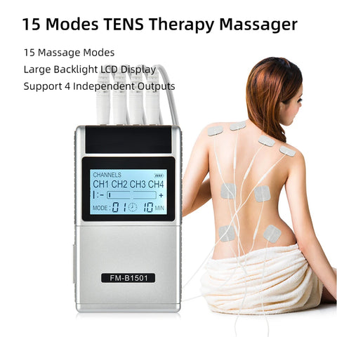 Rechargeable 15 Modes EMS TENS Muscle Nerve Electrostimulator Electrodes Patches Body Pulse Physiotherapy Massager Relieve Pain