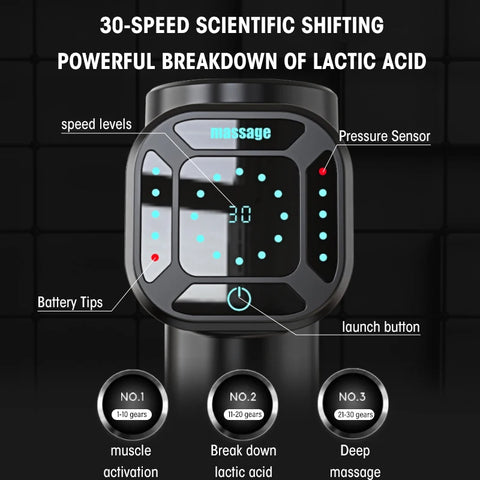 Massage Gun 30 Speed& 8 Heads Deep Tissue High Percussion Muscle Back Neck Massager For Athletes Pain Relief Fascia Gun